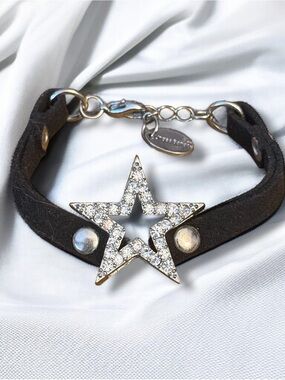 Undee Bandz suede pave silver star bracelet